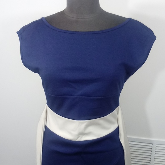 Blue and cream belted dress aline - Picture 2 of 7